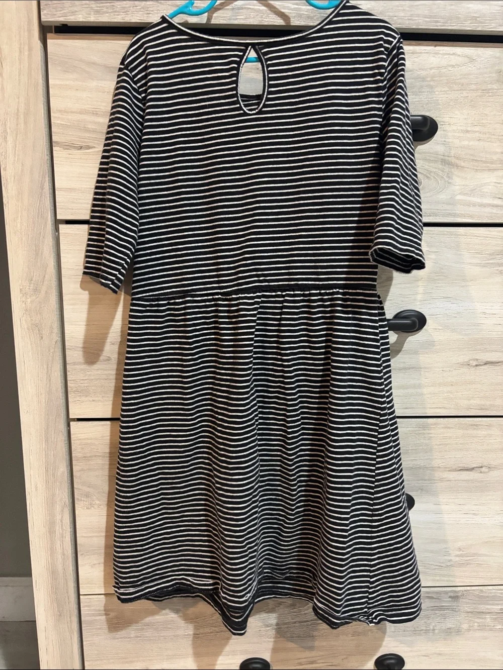 Girls Black and White Striped Short Sleeve Dress